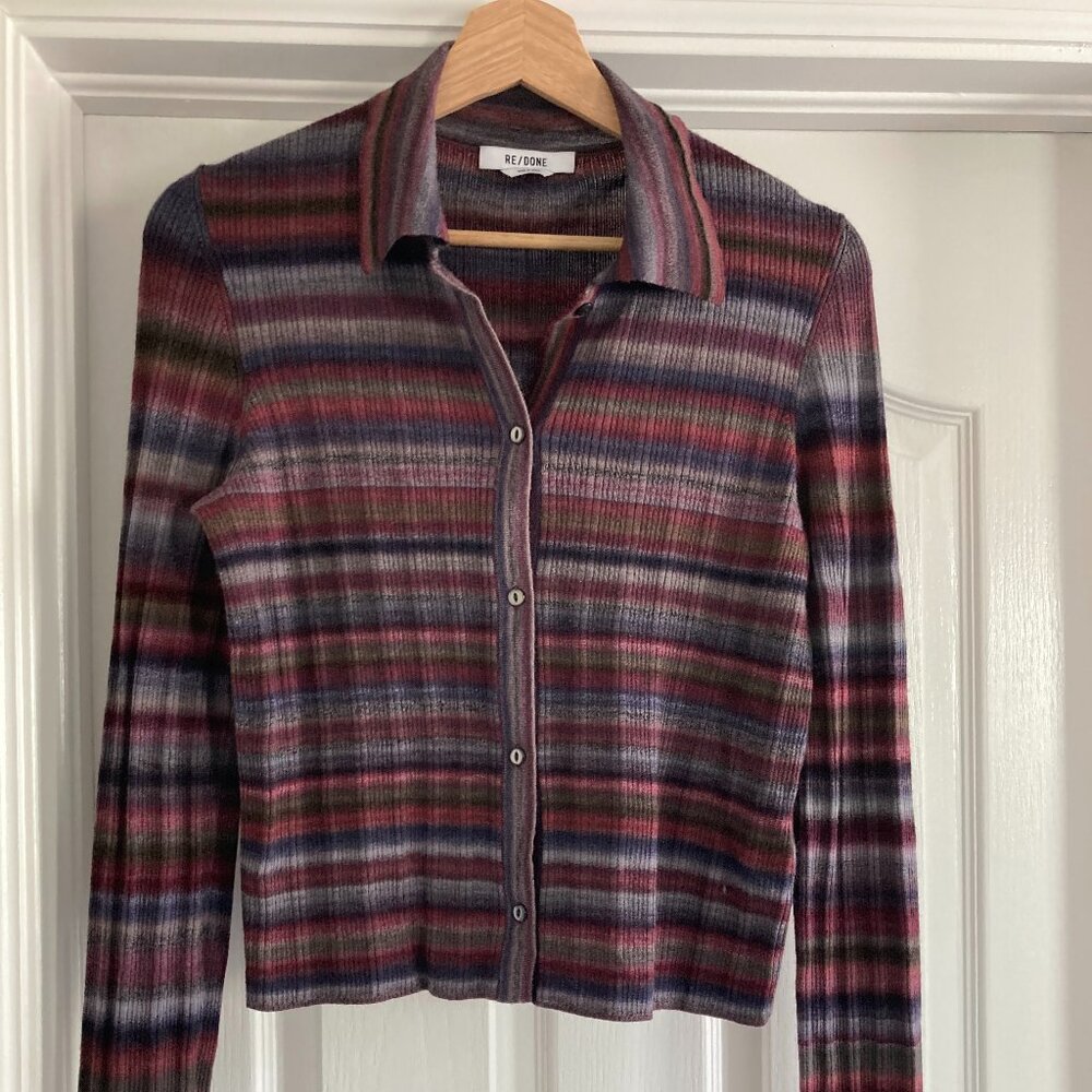 RE/DONE Ribbed Polo Cardi - Lavender Combo (M)